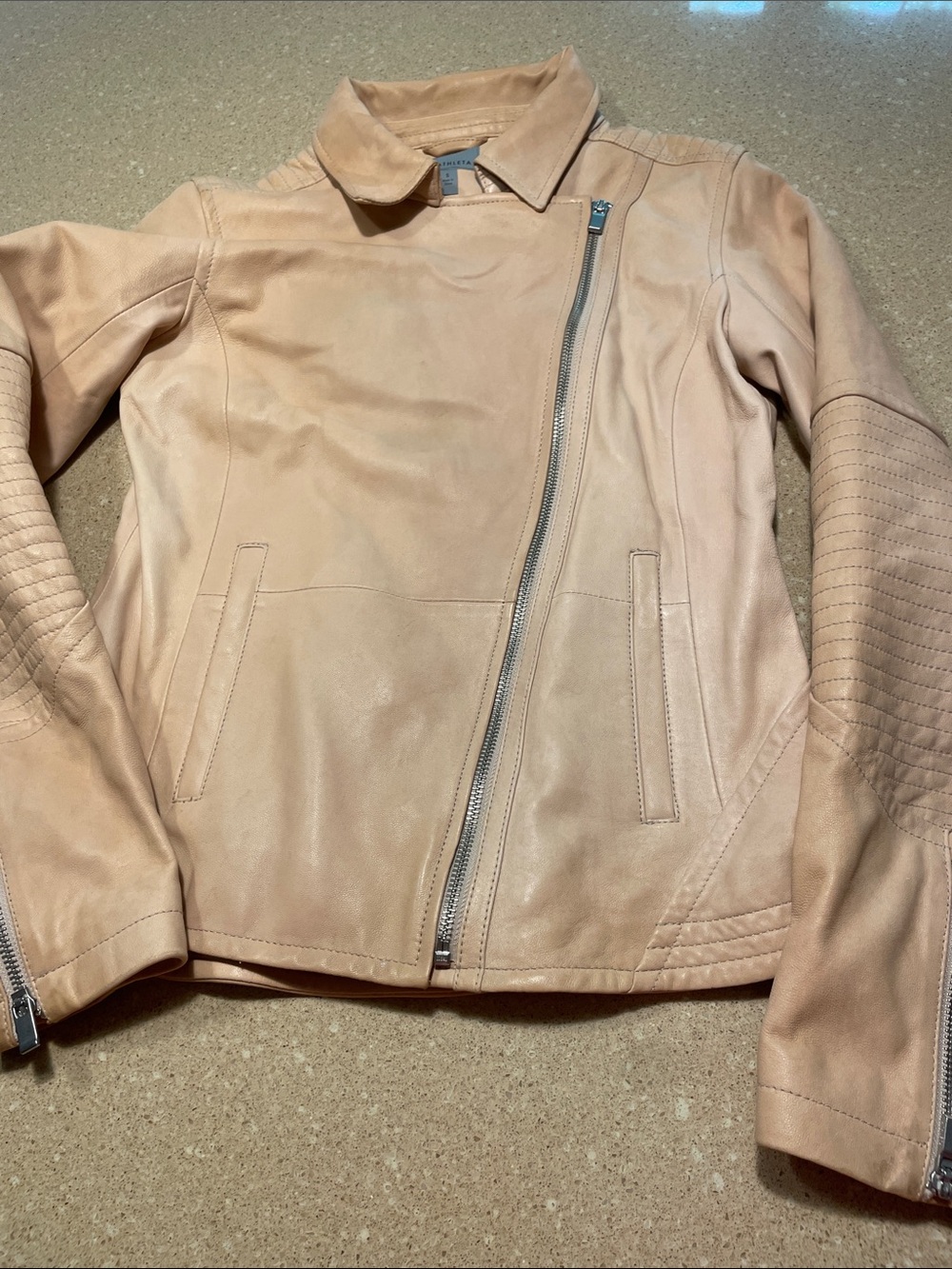 Athleta Light Blush Leather Moto Jacket